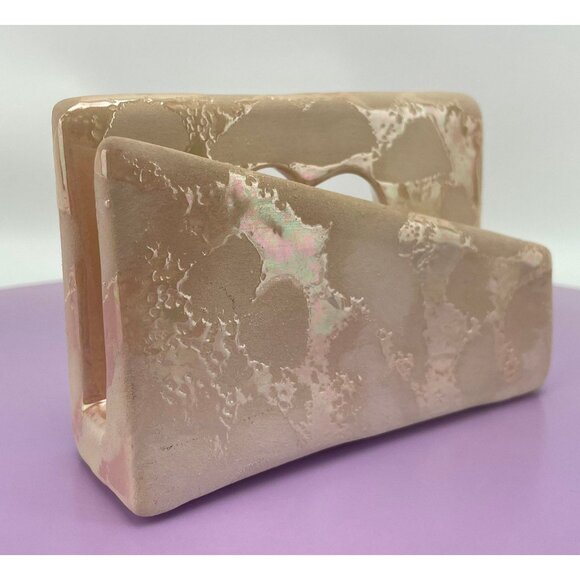 Vintage 80s ceramic napkin holder, 1980s napkin / letter holder, peach iridescen - Picture 5 of 9